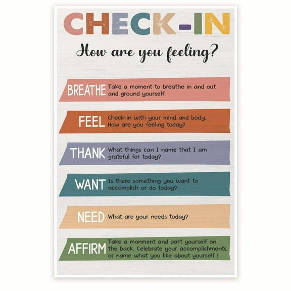 Check In How Are You Feeling Poster - Positive Self Talk - Mental Health Poster - Counselor Therapy Therapist Office Poster