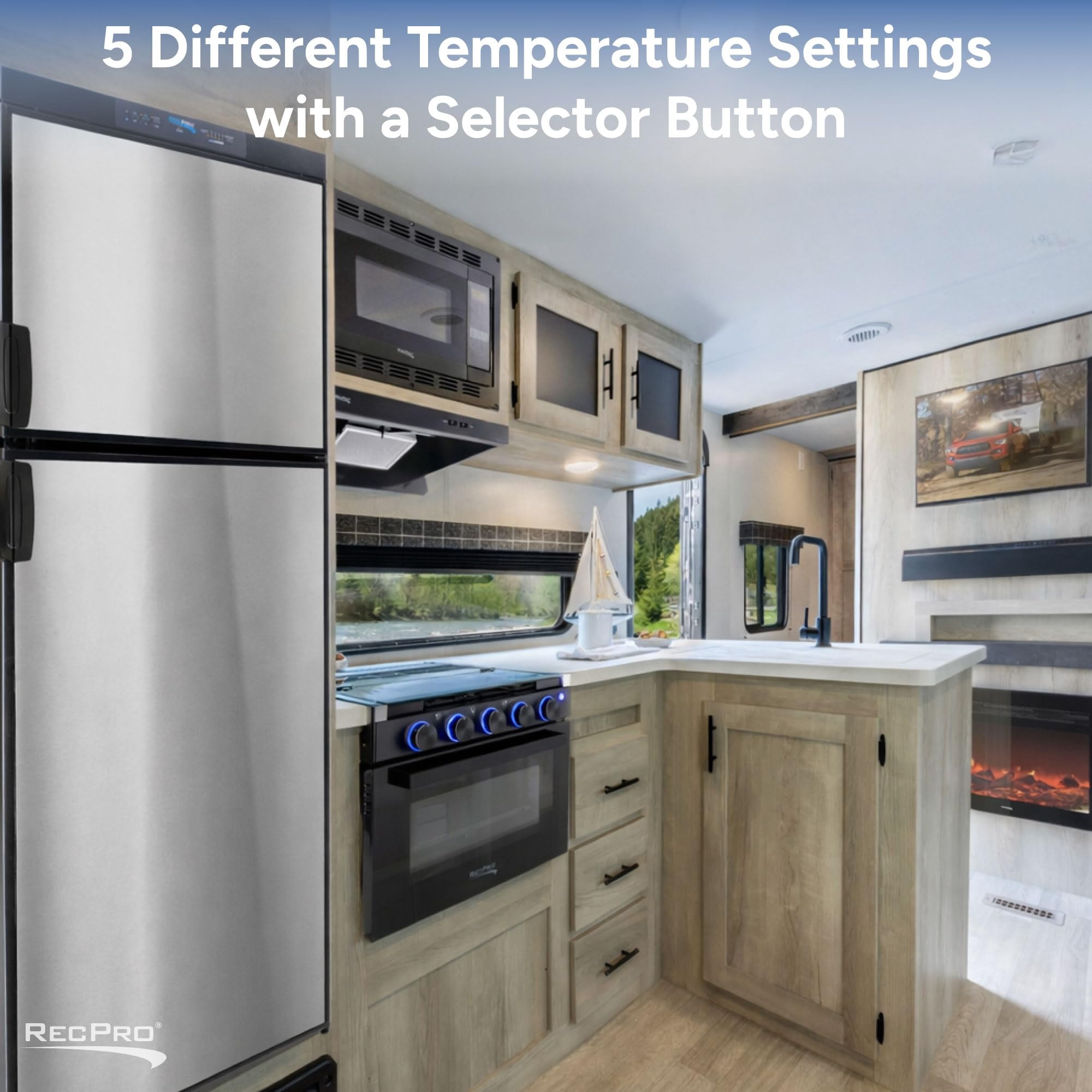 RecPro RV Refrigerator 6.3 Cubic Feet Gas and Electric | 110V / 12V / Propane Gas | Stainless Finish