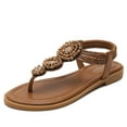 thumbnail image 3 of Women's Bohemian Beaded Flat Sandals - Open-Toe T-Strap Roman Sandals with Elastic Back Strap, 3 of 23