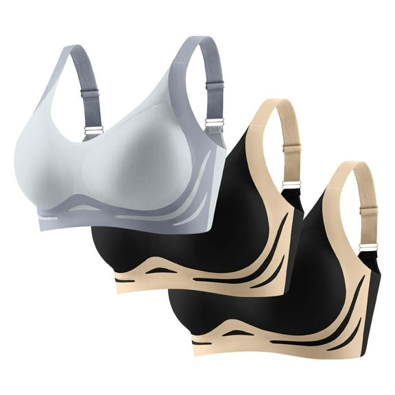 Taqqpue 3 PC Womens Seamless Bras No Underwire Push Up Bras Comfort V Neck Padded Sport Bra Wireless Bralette Basic Everyday Bra Multiple Pack