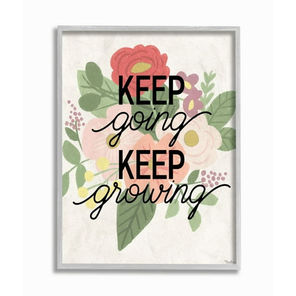 Stupell Industries Keep Growing Flower Drawing Inspiring Word Design Graphic Art Gray Framed Art Print Wall Art, 11x14, by Gigi Louise