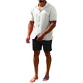 thumbnail image 3 of Cathalem Men's 2 Pieces Matching Set Button Down Shirt Casual Summer Beach Outfits,White M, 3 of 3