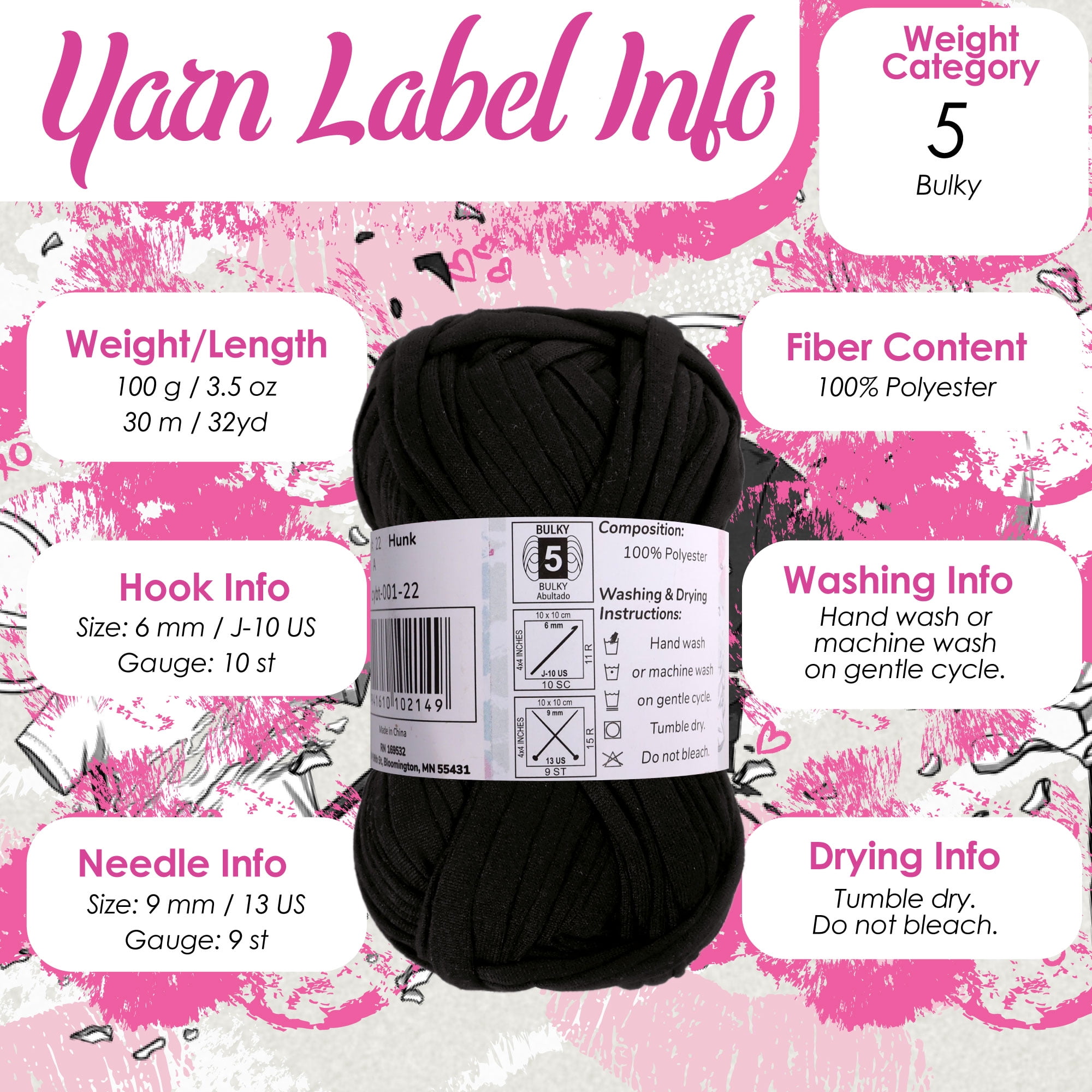 JubileeYarn Boyfriend Tee Yarn – 100g/Skein Polyester - Heartthrob - 4 Skeins