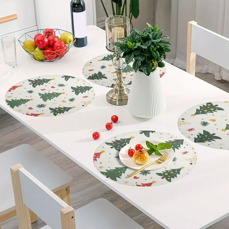 

Round Grid Placemat One Sizex6 Round Placemat PVC Plate Mat，15.4 Inch Non-Slip and Heat Resistant Table Placemat Dining Room Placemat Lovely Christmas Tree Seamless