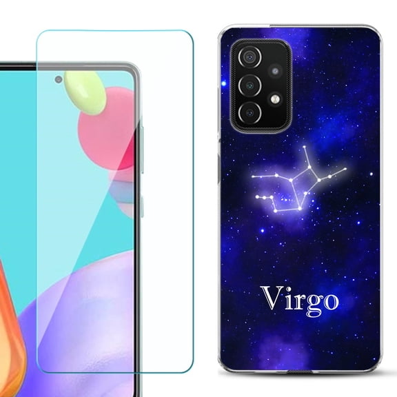 Slim-Fit Flexible Gel TPU Phone Case compatible with Samsung Galaxy A52 5G, with Tempered Glass Screen Protector, by OneToughShield ® - Zodiac / Virgo