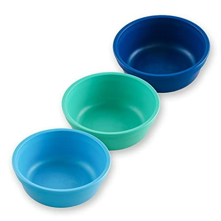 

RE-PLAY Made in USA 3pk - 12 oz. Stackable Bowls in Navy Aqua & Sky Blue | Made from Heavyweight Recycled Milk Jugs | Virtually Indestructible | BPA Free | Dishwasher & Microwave Safe | True Blue