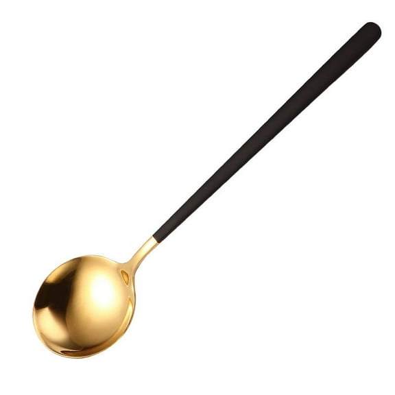 Namzi Round Soup Spoon 4 Piece, Stainless Steel Bouillon Spoon,Black Gold