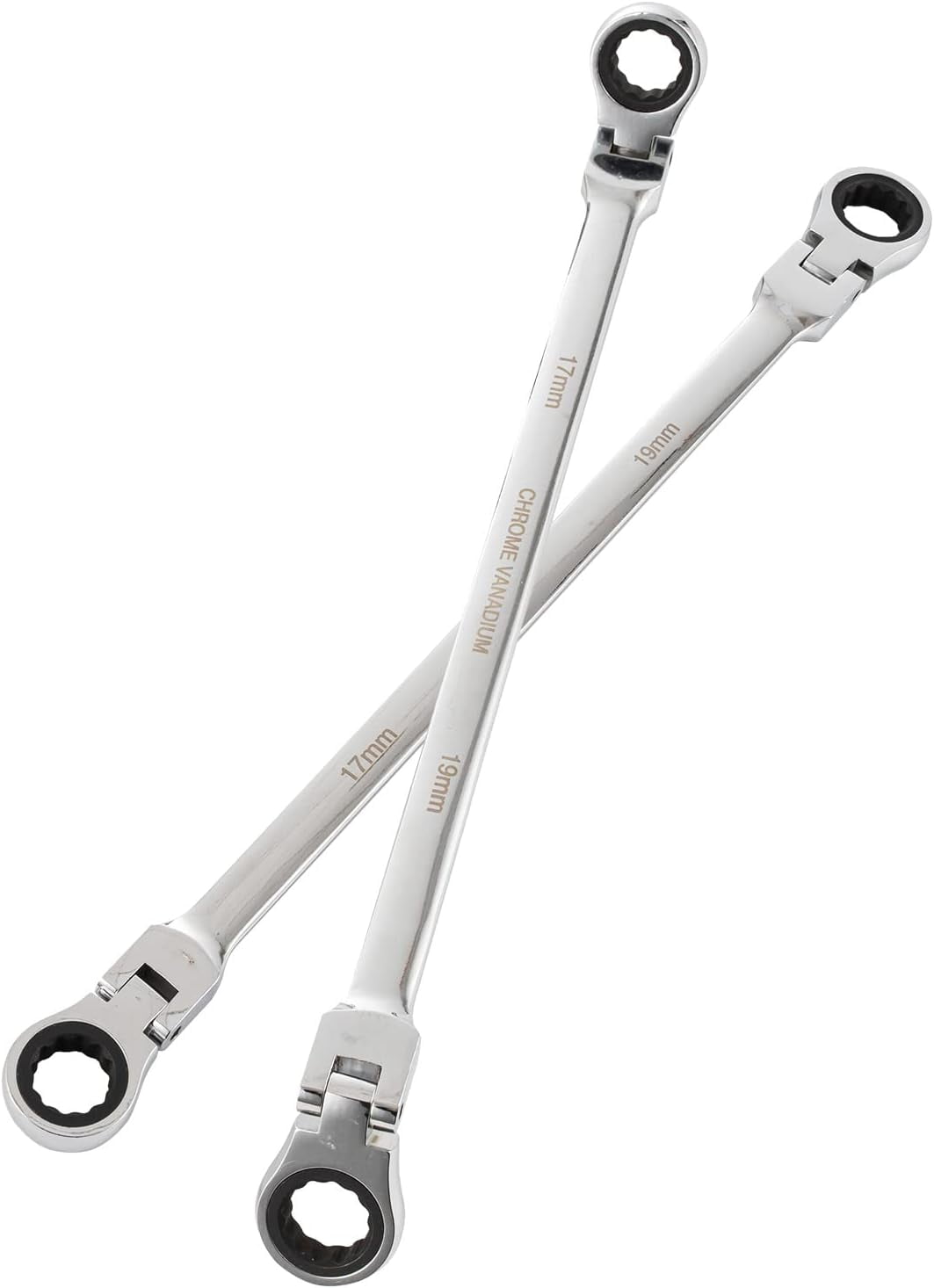 SHZOND 6Pcs Extra Long Flex Head Ratcheting Wrench Set Metric 8-19mm Double Box End Wrench Set Laser Etched Steel Wrenches