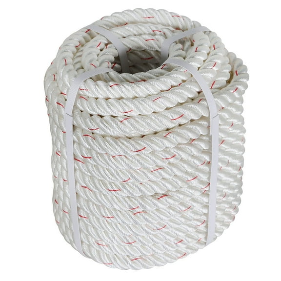 netuera 3/4 in 100 FT Braided Rope 2038 LBS Breaking Strength High Force Polyester Rope Suitable for Swing Camping Tree Work White Red