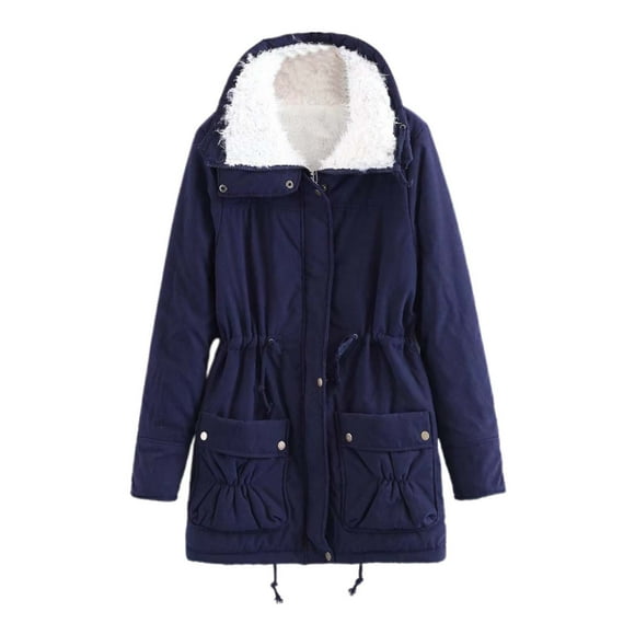 Women'S Long Hooded Coat With Fleece Winter Warm Jacket With Pockets Stylish Outerwear For Cold Weather Women'S Parkas Navy Xxxl