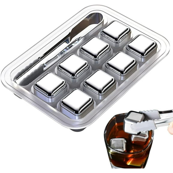 Whiskey Stones 8 Pack, Metal Reusable Ice Cubes, Stainless Steel Ice Cubes, Suitable for Whiskey, Vodka, Liqueurs, Wine, Beverage Juice or Soda