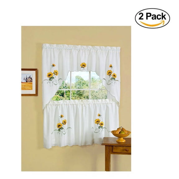 Achim Home Furnishings Sunshine Tier and Swag Set, 58-Inch by 24-Inch, Ivory/Cream (Set of 2)