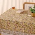 thumbnail image 3 of Yellow Leaf Khadi Sanganeri Block Print Cotton Tablecloth, Handcrafted Indian Table Cover – Boho Floral Handblock Print Dining Table Linen (72x108 Inches), 3 of 5