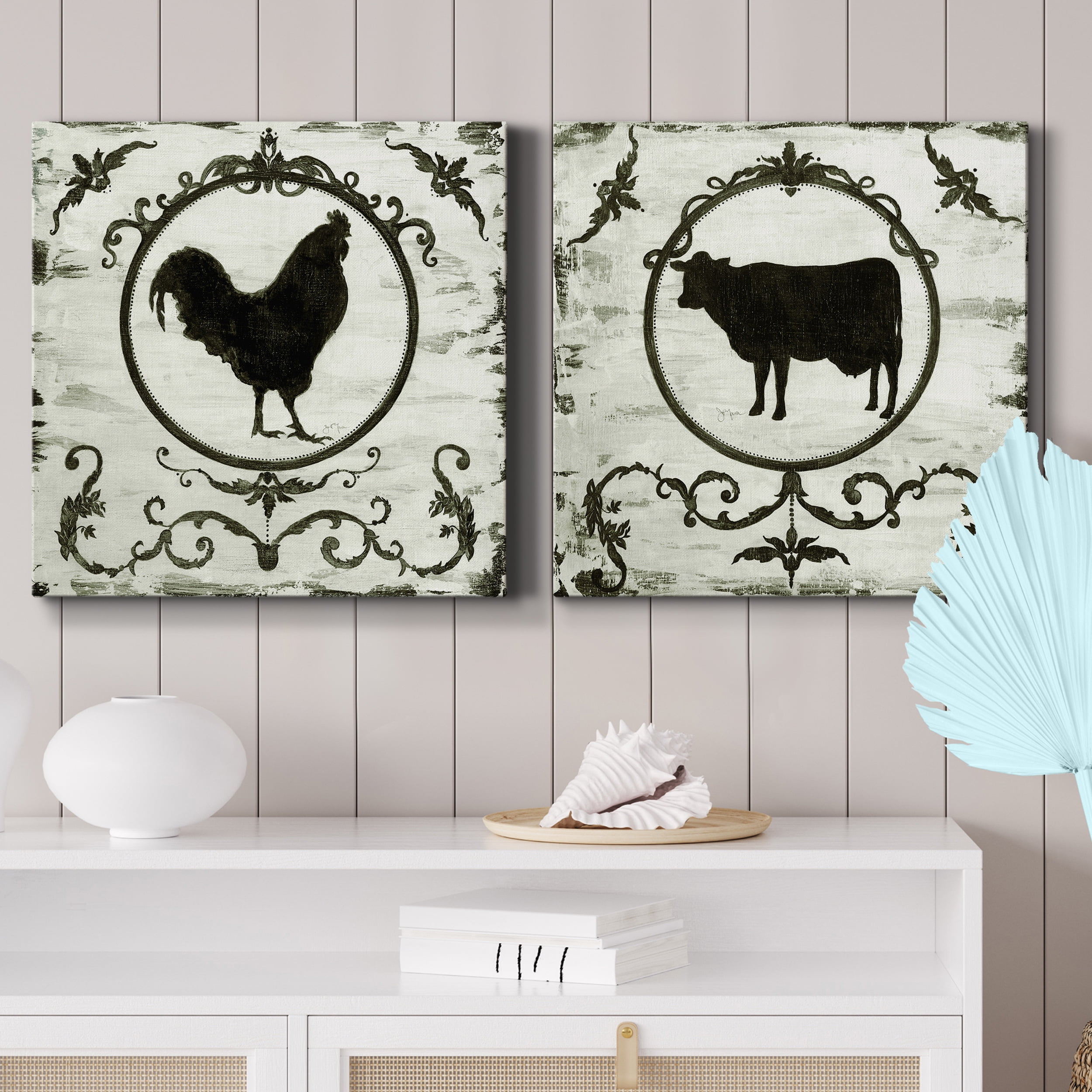 Berkshire Rooster - Premium Gallery Wrapped Canvas - Ready to Hang Set of 2 - 10 x 10 Each