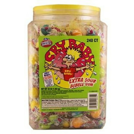 Sour Bubble Gum - Product Of Cry Baby, Extra Sour Bubble Gum - Jar, Count 240 - Sugar Candy / Grab Varieties & Flavors