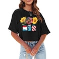 thumbnail image 2 of TSADFHJI T-Shirts pour Femmes Tendance 2024 Crop Tops Décontractés Mode Imprimé Col Rond Manches Courtes Chandail T-Shirt S Noir, 2 of 4