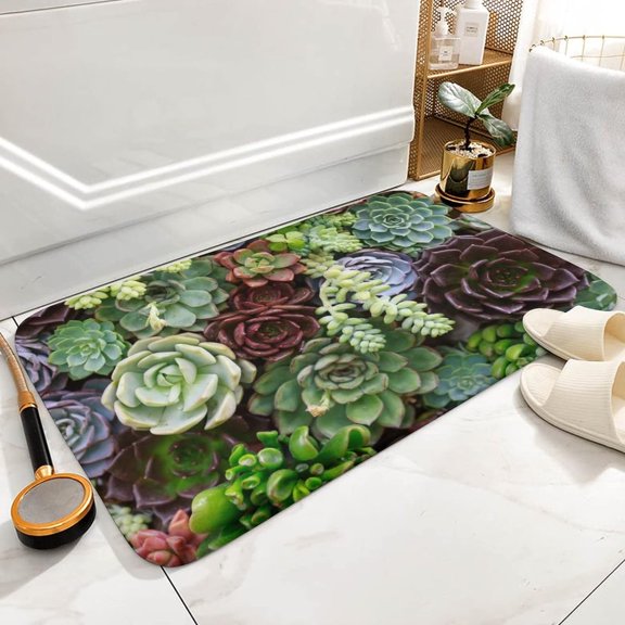 Bath Mat Succulent Plants Summer Indoor Outdoor Entrance Door Mat Non-Slip Bath Rug Bathmat Decor Small Area Rug Carpet Kitchen Door Mats Floor Mats Home Decor 24 x16 Inch