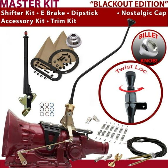 American Shifter AOD Shifter Kit Black 23 in. Swan E Brake Cable Clamp Clevis Trim Kit Dipstick for F5CD0