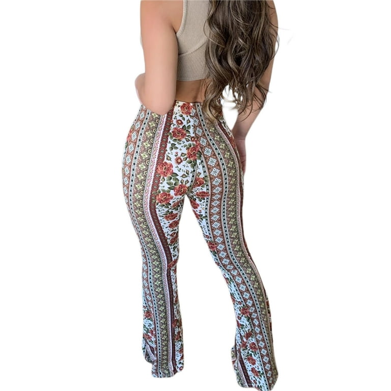 Women's Boho High Waist Flare Pants Stretch Bell Bottom Yoga Pants Hippie  Flared Legging Palazzo Pants Trousers Plus Size S-3XL 