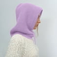 thumbnail image 2 of Diufon Winter Hooded Scarf Hat for Women Knitted Warm Button Drawstring Neck Outdoor Windproof Beanie Hats, 2 of 3