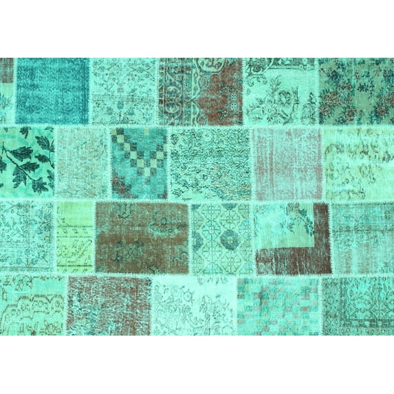 Ahgly Company Indoor Rectangle Patchwork Turquoise Blue Transitional Area Rugs, 3' x 5'