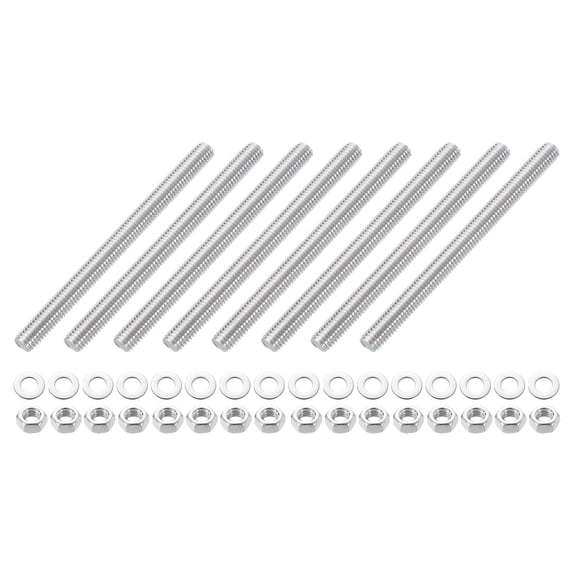 Uxcell 8pcs Fully Threaded Rod, M8 x 100mm 201 Stainless Steel Right Hand Threads Rods with Nuts and Flat Washer Fully Studding Rod Bar for Clamps, Hangers and U-Bolts