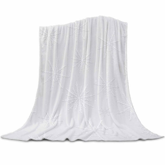 Winter Snowflake Flannel Blanket for Bed,Travel and Camping, Gray Background Christmas Snow Simple Super Soft Cozy Blanket for All Seasons 32"x48"