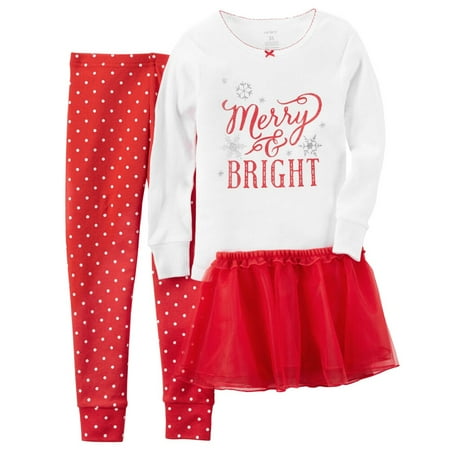 Carters Baby Girls 2-Piece Snug Fit Cotton PJs & Tutu Merry & Bright Red