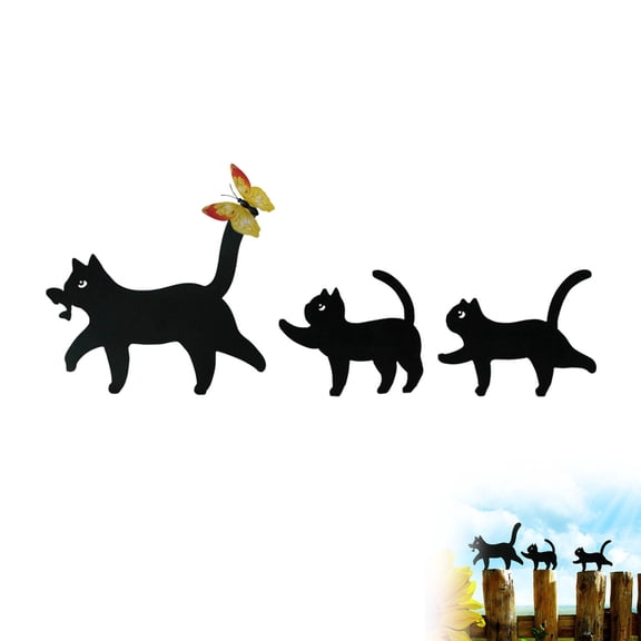 3-Pack Black Metal Cat Garden Stakes - Outdoor Yard Art Decor, Iron Insert Decorative Signs for Lawn, Flower Beds & Patio, Artistic Sculpture Garden Stake Set for Kitty Lovers, Housewarming Gift