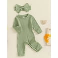 thumbnail image 3 of Musuos Baby Girl 2Pcs Fall Outfits 0-18M Long Sleeve Round Neck Ribbed Jumpsuit with Headband Set Newborn Clothes, 3 of 9