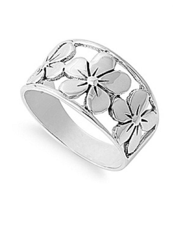 925 Sterling Silver Three Primrose Ring Size 9