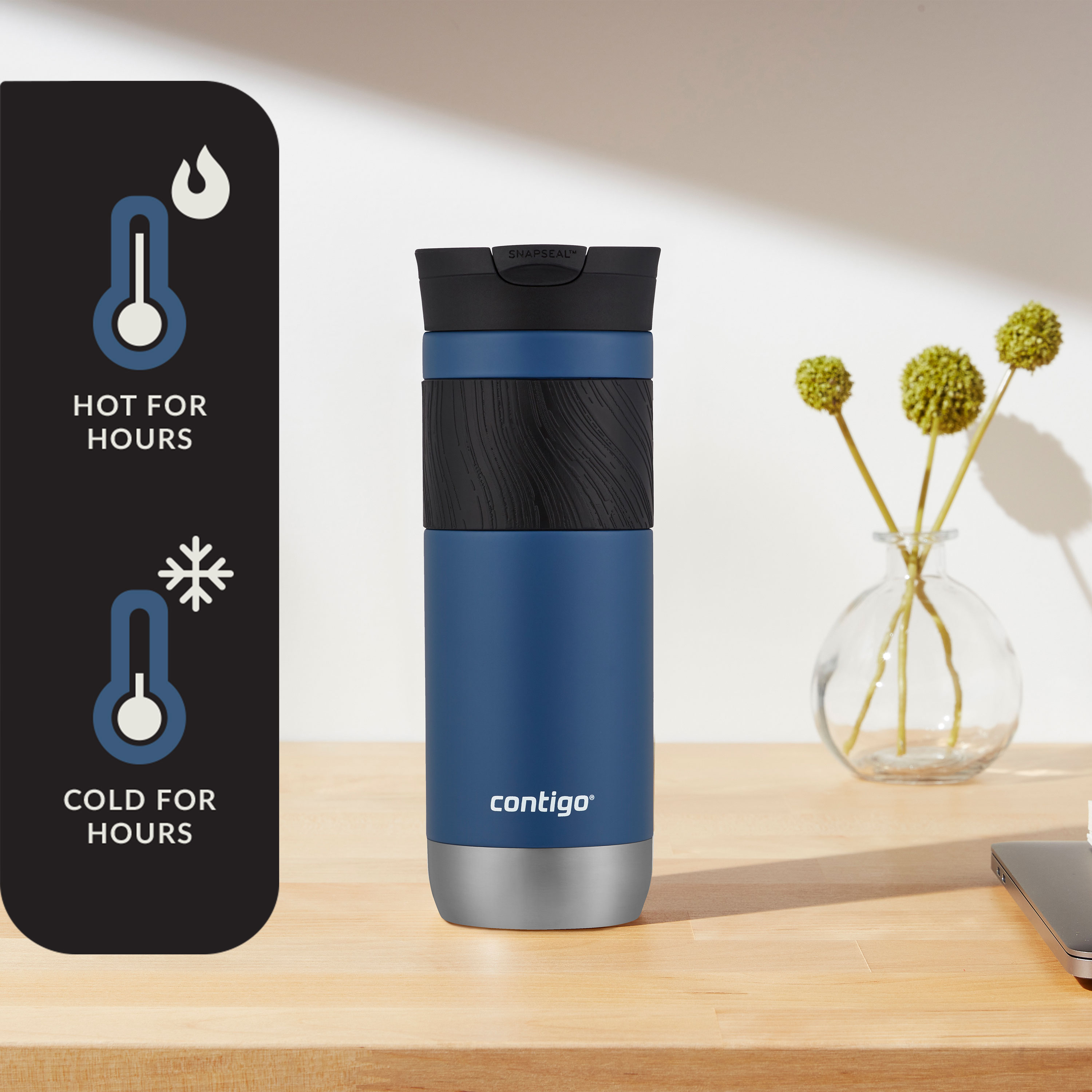 Contigo Byron 2.0 Stainless Steel Travel Mug with SNAPSEAL Lid and Grip Blue Corn, 20 fl oz. - image 3 of 6