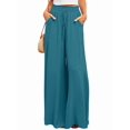 thumbnail image 2 of Women Casual High Waist Spring Fall Solid Color Long Wide Leg Pants Casual with Pockets Blue & Green S, 2 of 8