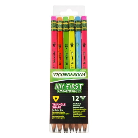 Ticonderoga Beginner Pencils  #2 Pre-Sharpened Pencils  Assorted Neon Colors  12 Ct