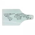 thumbnail image 1 of World Map Cutting Board, Illustration of Outline Sketch of the World Map in Drawing Effect Art Print, Decorative Tempered Glass Cutting and Serving Board, Wine Bottle Shape, Black White, by Ambesonne, 1 of 1