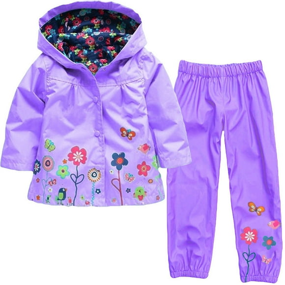 Hiiyo Girls Windbreaker Jacket Raincoat Trench Coat and Pants 2Pcs Outfits