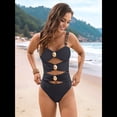 thumbnail image 4 of Traje de Baño de una Pieza para Mujer, con Corte de Color y Bloques de Color, con Aros Dorados y Ribetes. Negro L, 4 of 10