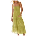 thumbnail image 1 of Vestido largo sin espalda con tirantes finos para mujer - Color liso, tirantes ajustables, diseño fluido y vaporoso para el verano, 1 of 8