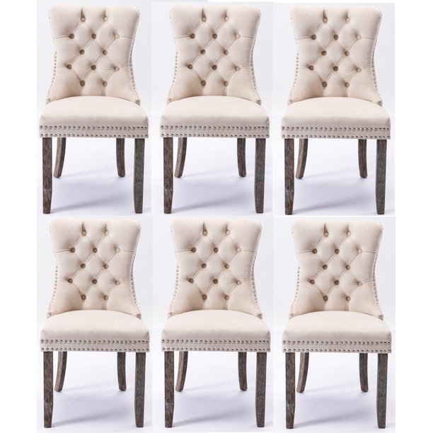 Set of 6 Dining Chairs Leisure Padded Chair, Tufted Solid Wood Velvet