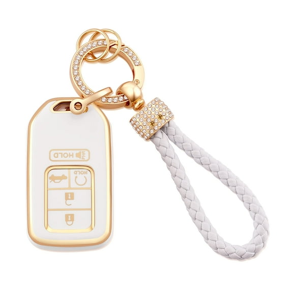 for Honda Key Fob Cover with Leather Key Fob Keychain, 5 Buttons Soft TPU Keys Shells Compatible with Honda Accord Civic CRV Odyssey Pilot Key Fob Protector Black Gold