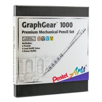Pentel Arts GraphGear 1000 Premium Automatic Drafting Pencil Set ( 1 pencil each of 0.3mm, 0.5mm, 0.7mm, 0.9mm), 4 Asst. Leads, 4 Refill Erasers, Gift Box Set