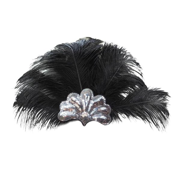 Tocado de plumas jinwen para disfrazarse diadema para Halloween festival Negro 40 cm x 46 cm