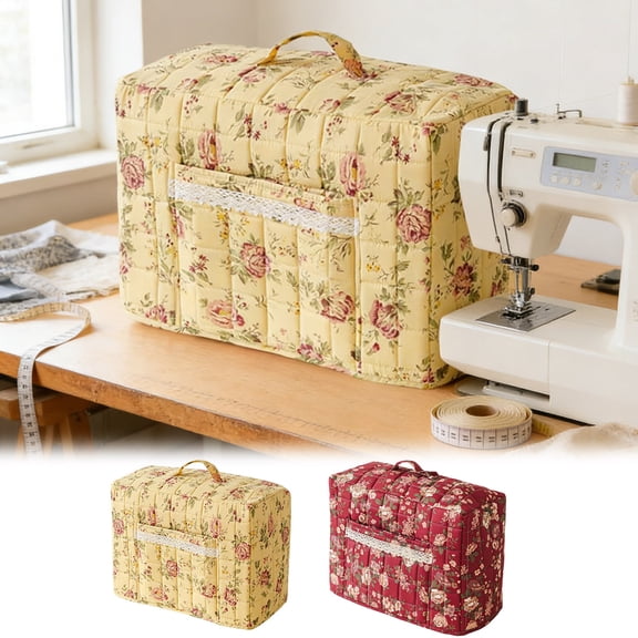 GeBuSn Sewing Machine Cover Floral Quilted Sewing Machine Cover With Pocket Craft Room Sewings Organizer Sewing Machine Storage Cover With Protective Layer And Built In Compartments (Yellow)