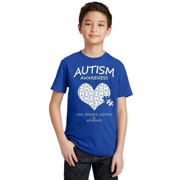 Autism Awareness Support Heart Puzzle Youth T-shirt, Youth L, Royal