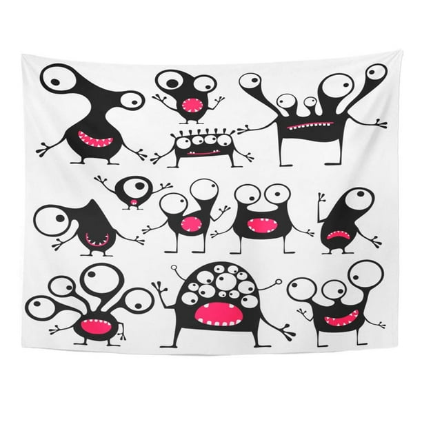Zealgned Alien Twelve Cute Black Monsters With Different Emotions White Cartoon Robot Wall Art Hanging Tapestry Home Decor For Living Room Bedroom Dorm 60x80 Inch Walmart Com Walmart Com