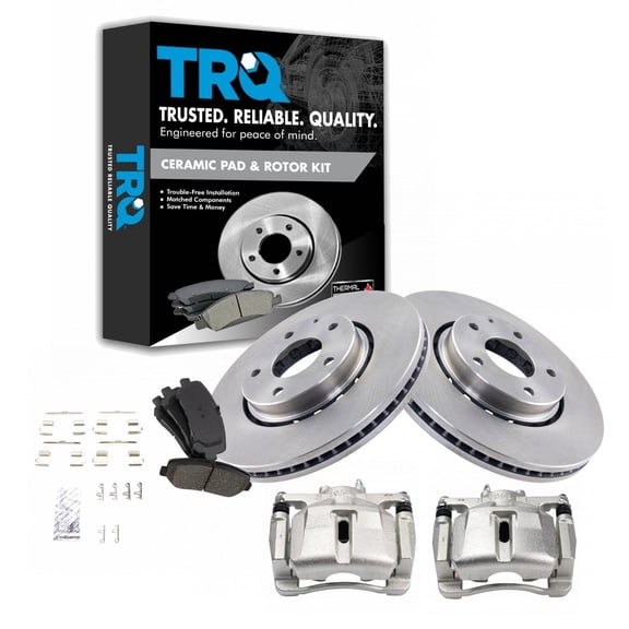 TRQ Front Brake Pad & Rotor Kit Brake Caliper Brake Pads Brake Rotor Ceramic Fits Select 2016-2019 Mazda CX-5