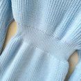 thumbnail image 6 of Women V Neck Shoulder Drop Long Sleeve Waistband Woolen Dress Women's Knitted Dress Autumn And Winter New Distressed Sweater Dress Women Sweater Dresses for Women Wrap plus Size Dresses Cute Dresses, 6 of 8