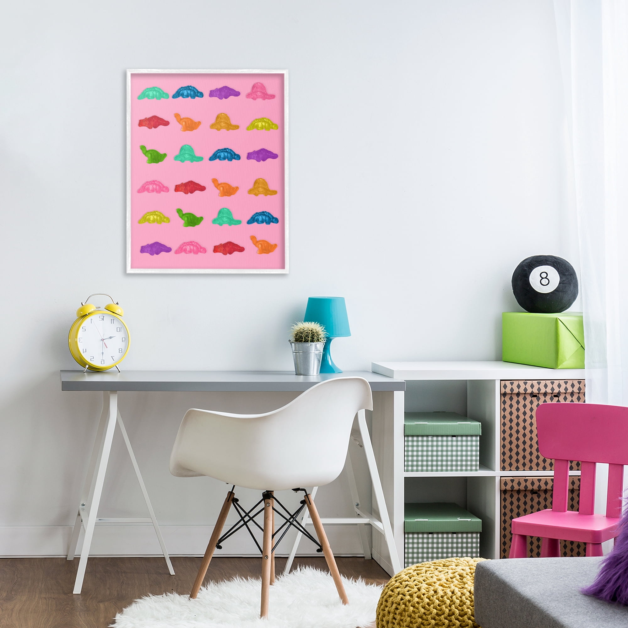 Stupell Industries Dinosaur Gummies on Pink White Framed Giclee Art, design by LISH Creative