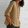 thumbnail image 7 of thefmos Women Plus Size Fall V Neck 3/4 Sleeve Blouses Casual Boho Tops for Women Loose Fit Comfy Solid Pullover Shirts Trendy Basic Tees Winter Business Work Clothes, Coffee XL, 7 of 7