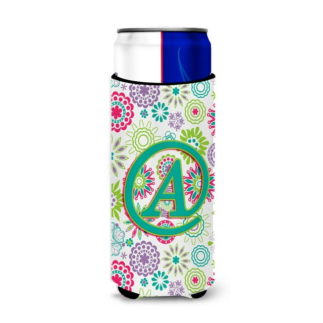 Caroline's Treasures Lettre A Fleurs Roses Initiales Vert Sarcelle Ultra Isolants pour Canettes slim CJ2011-AMUK